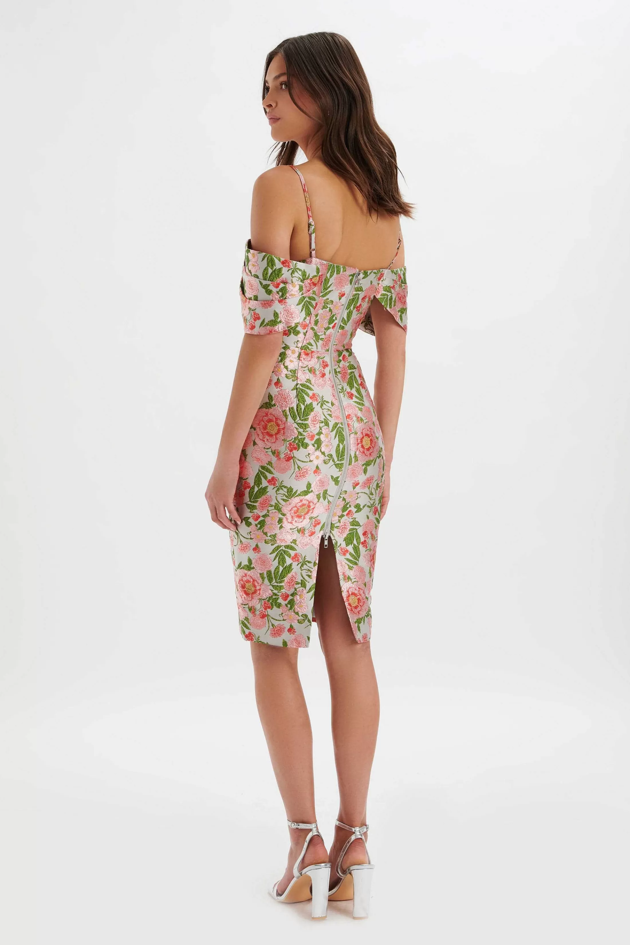 Lavish Alice Dresses<Annalise Bardot Sleeve Corset Midi Dress In Jacquard