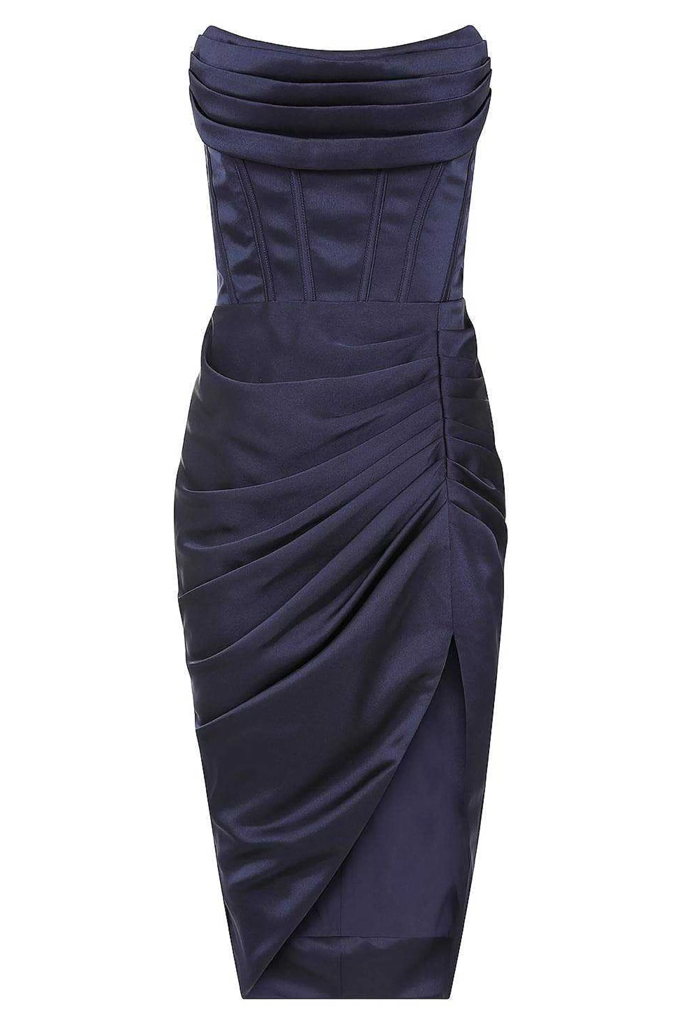Lavish Alice Wedding Guest<Ariel Strapless Corset Draped Midi Dress In Navy