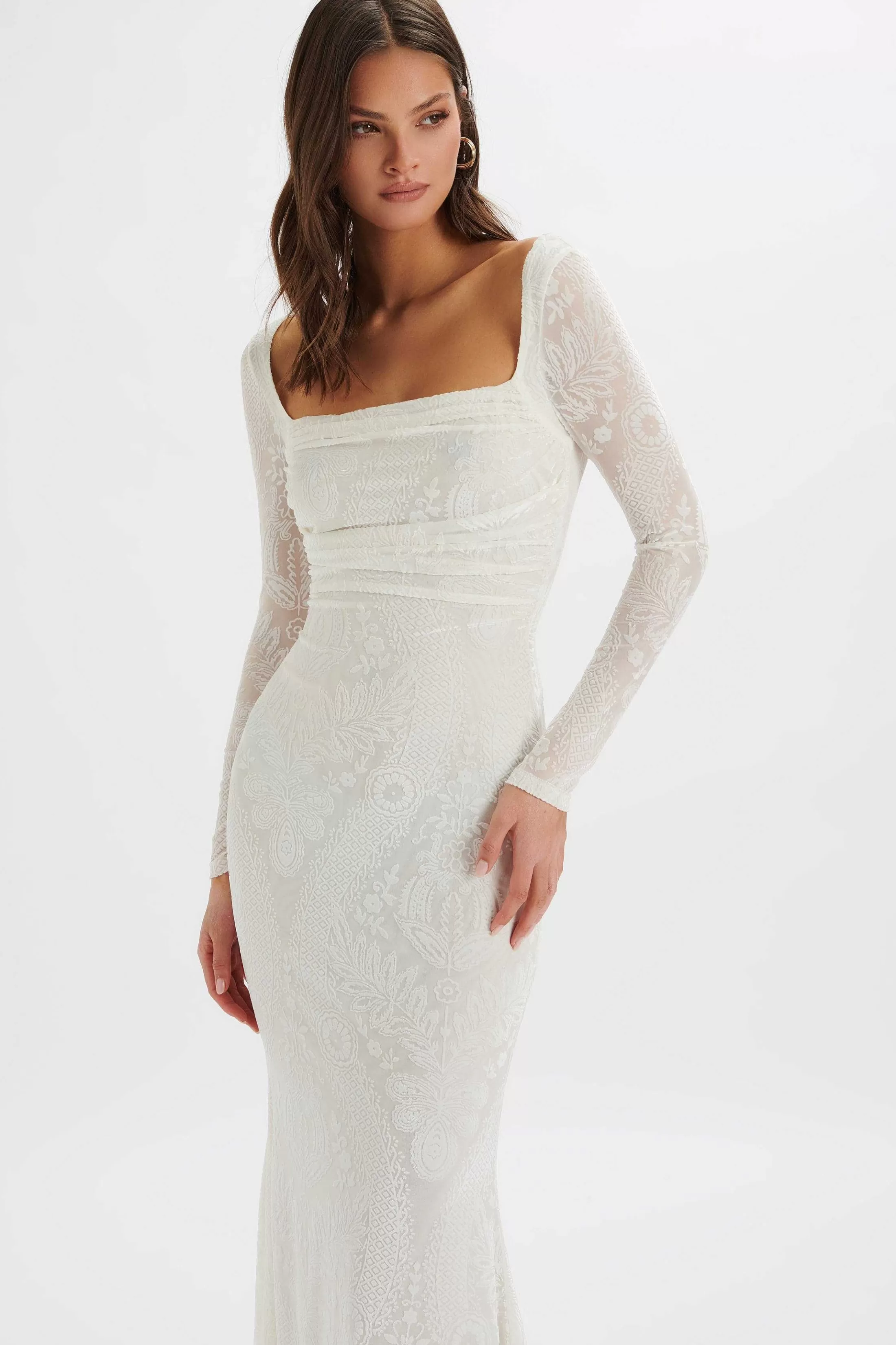 Lavish Alice Dresses<Betsy Burnout Stretch Devore Drape Back Maxi In White