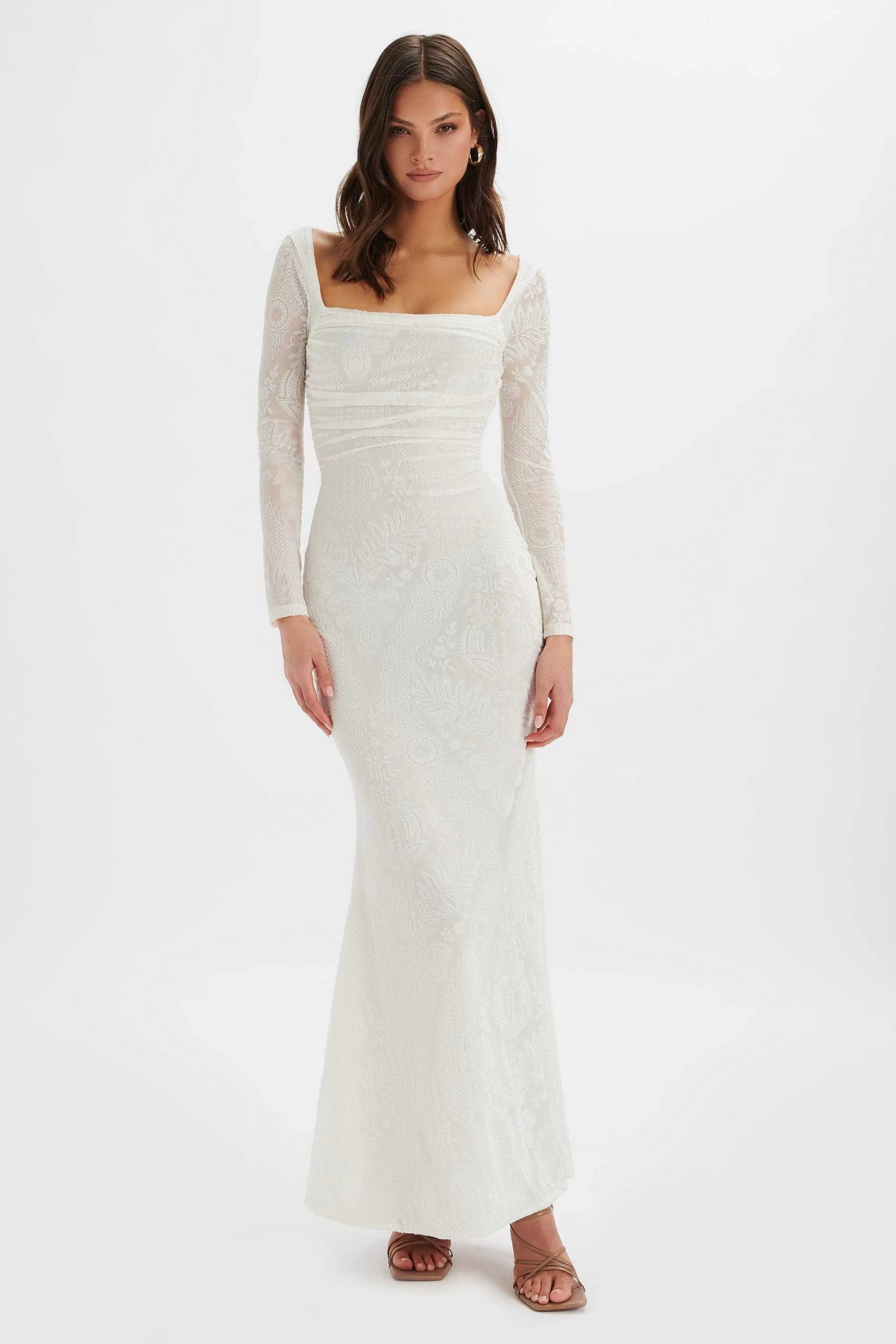 Lavish Alice Dresses<Betsy Burnout Stretch Devore Drape Back Maxi In White