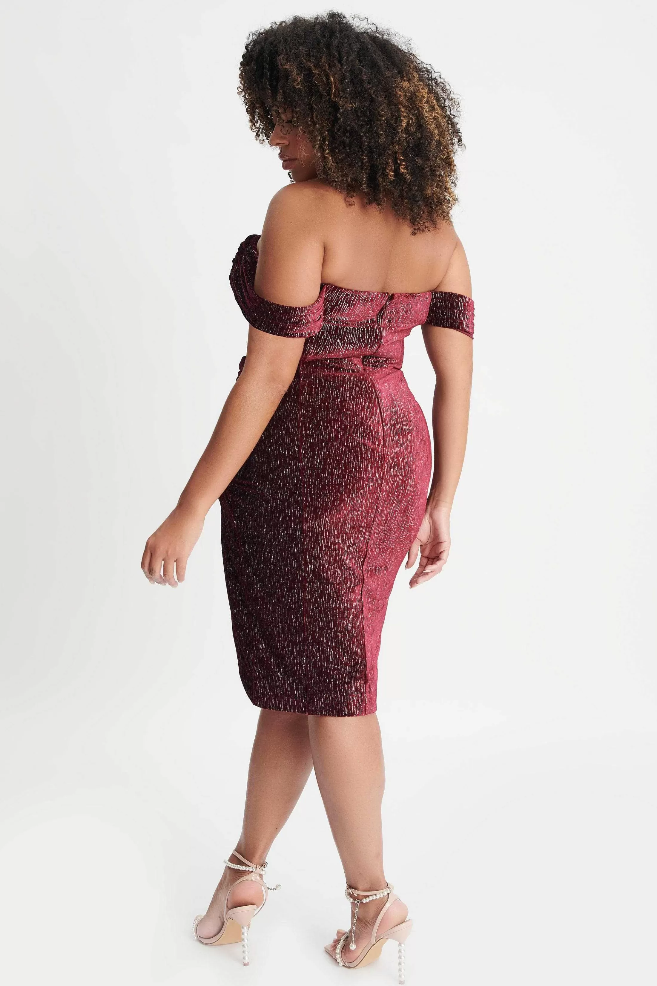 Lavish Alice Dresses<Blake Curve Diamante Velvet Pleated Off Shoulder Midi Dress In Burgundy