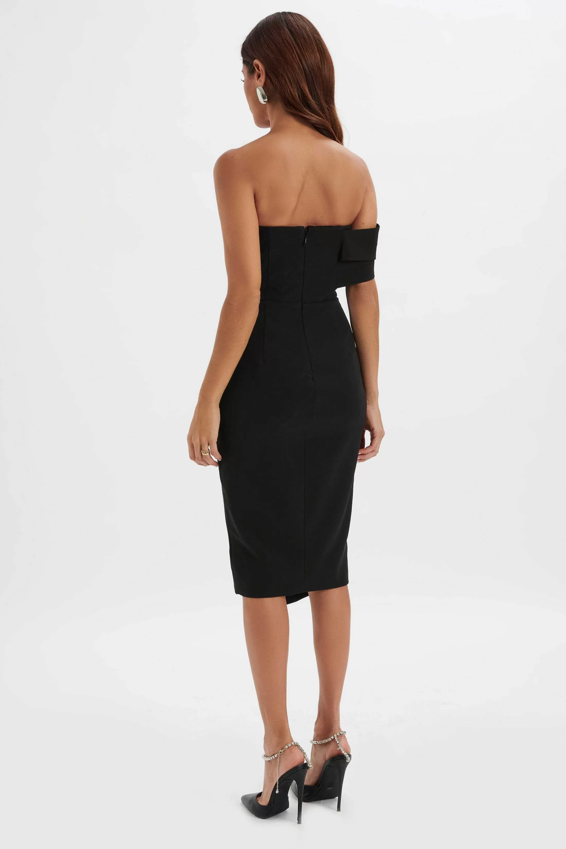 Lavish Alice Dresses<Brie Bardot Knot Twisted One Shoulder Midi Dress In Black