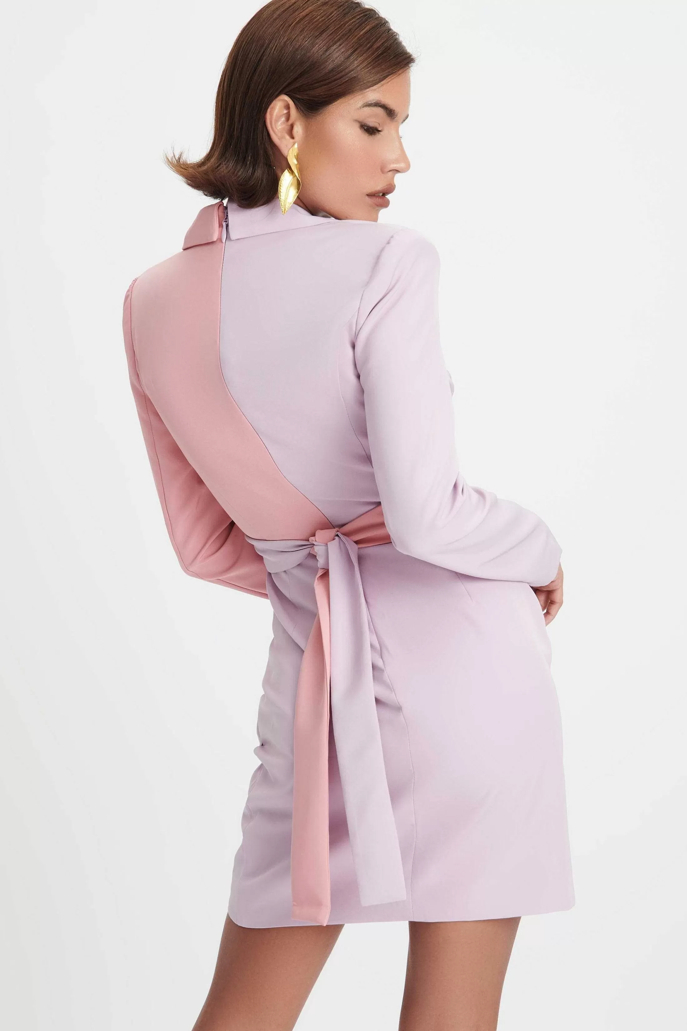 Lavish Alice Wedding Guest<Ellie Colour Block Blazer Wrap Mini Dress In Lilac & Pink