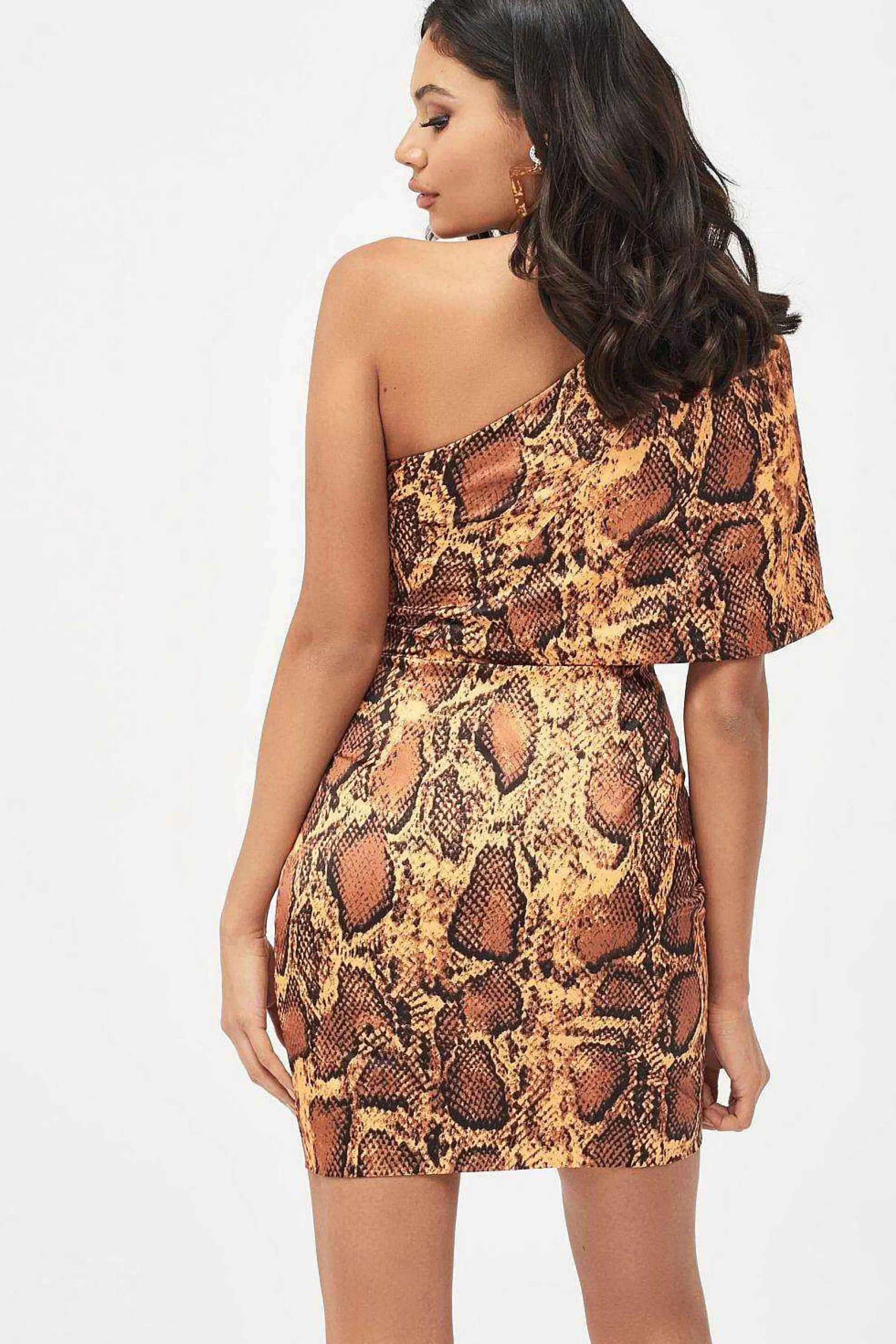 Lavish Alice Dresses<Emilia Satin One Shoulder Cape Mini Dress In Golden Yellow Snake Print