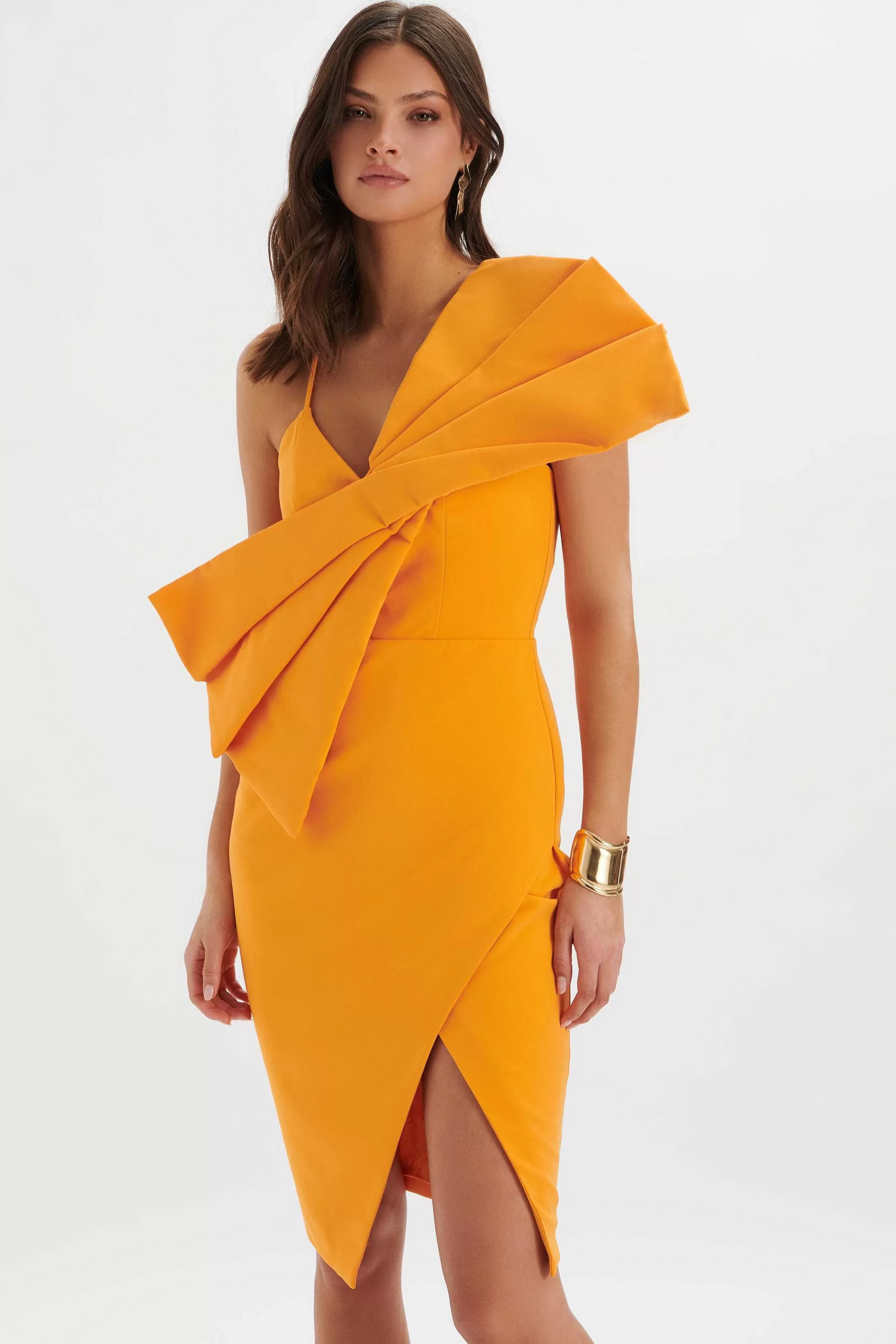 Lavish Alice Wedding Guest<Esther Bow Detail Wrap Skirt Midi Dress In Orange