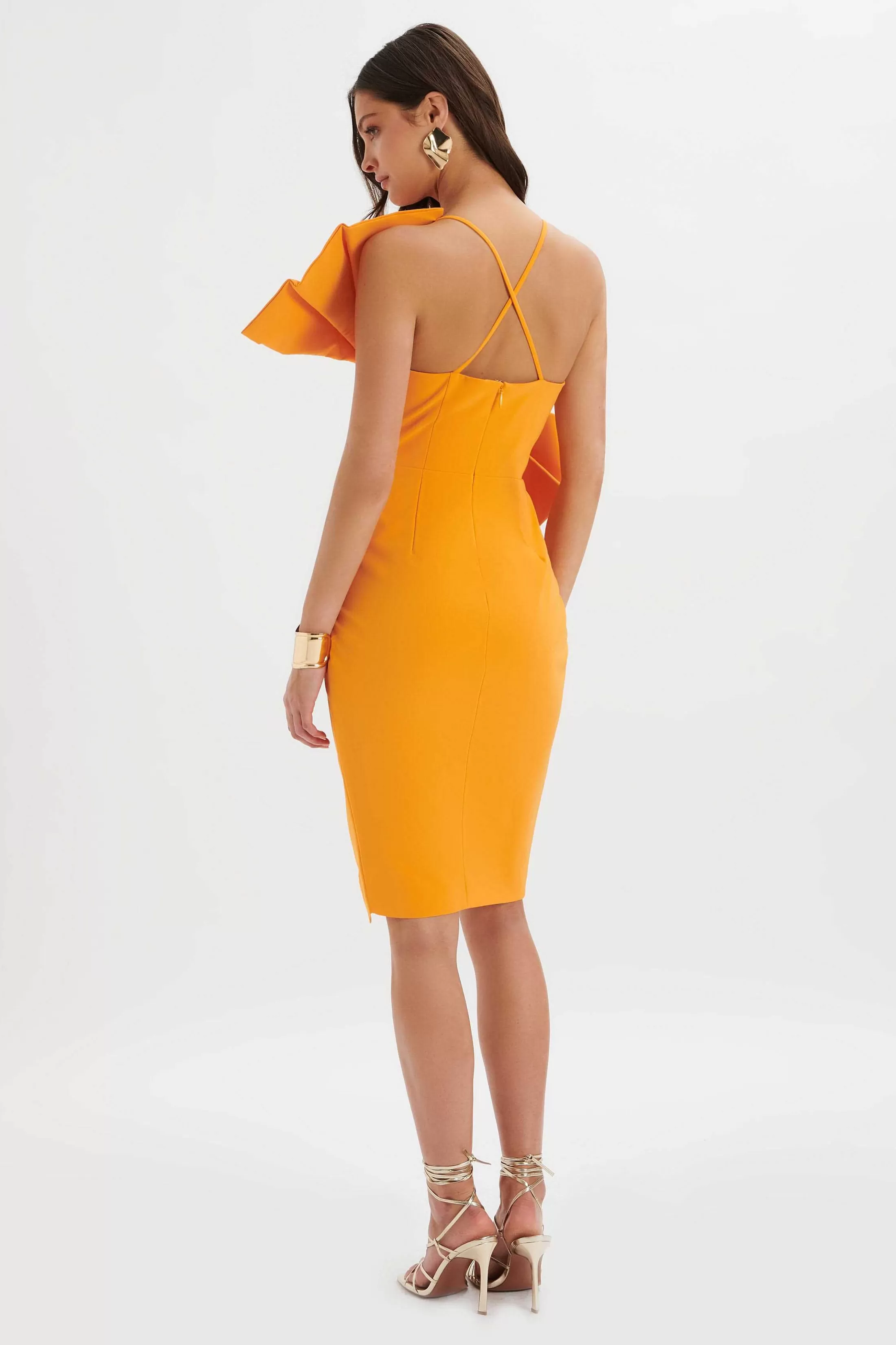 Lavish Alice Wedding Guest<Esther Bow Detail Wrap Skirt Midi Dress In Orange