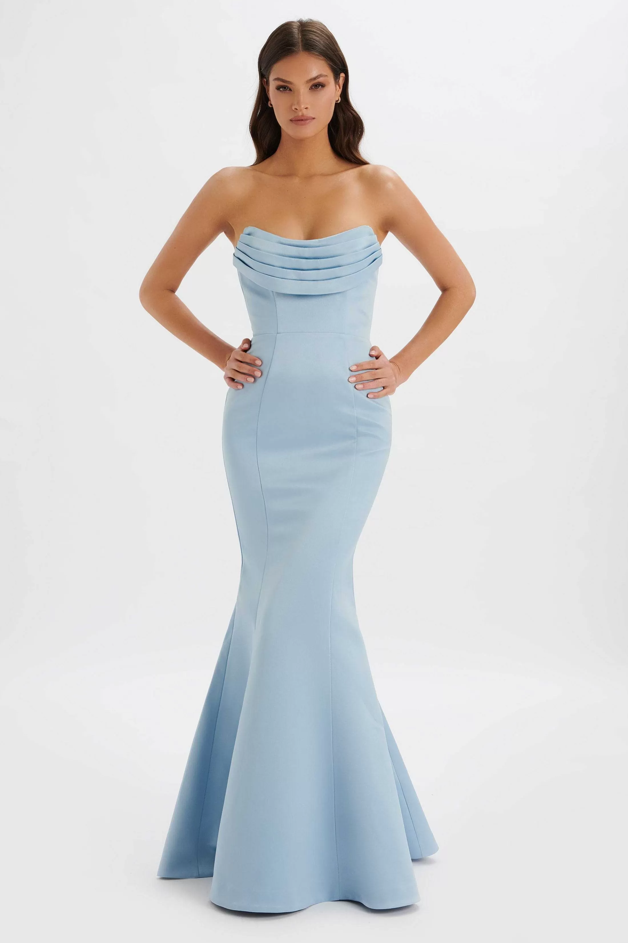 Lavish Alice Dresses<Freya Bonded Satin Cowl Neck Maxi Dress In Dusty Blue