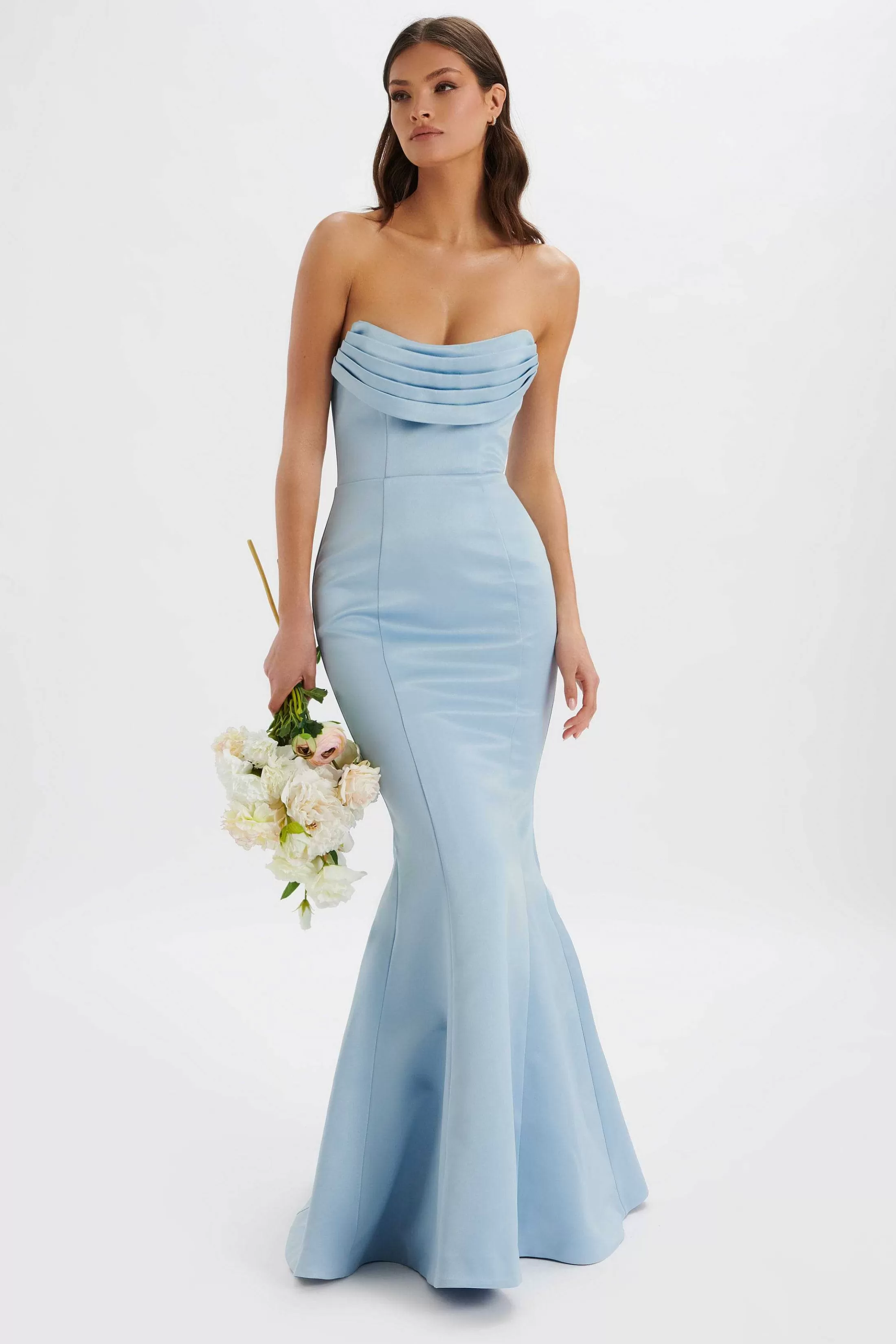 Lavish Alice Dresses<Freya Bonded Satin Cowl Neck Maxi Dress In Dusty Blue