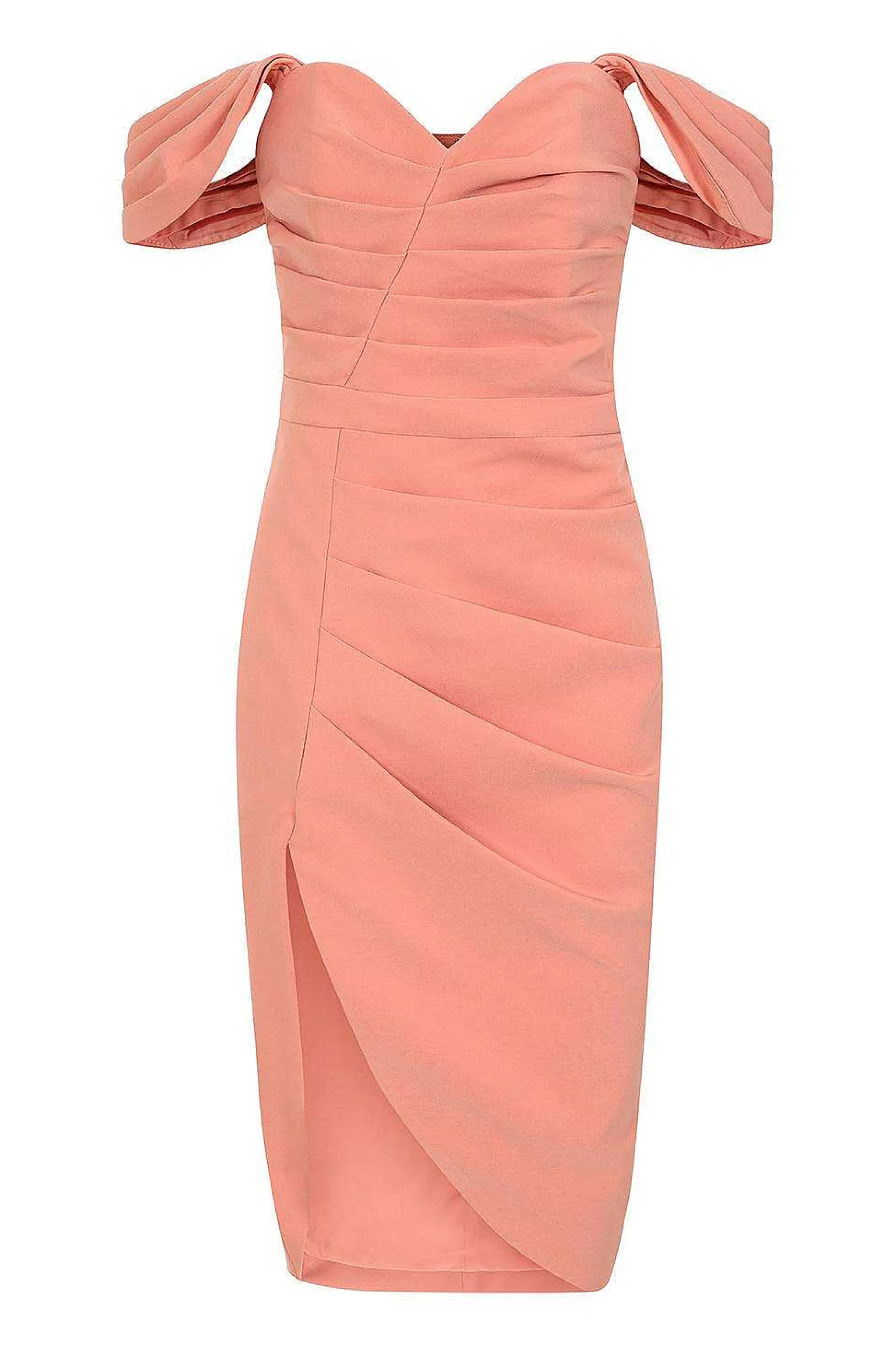 Lavish Alice Wedding Guest<Hailey Pleated Bardot Midi Dress In Coral