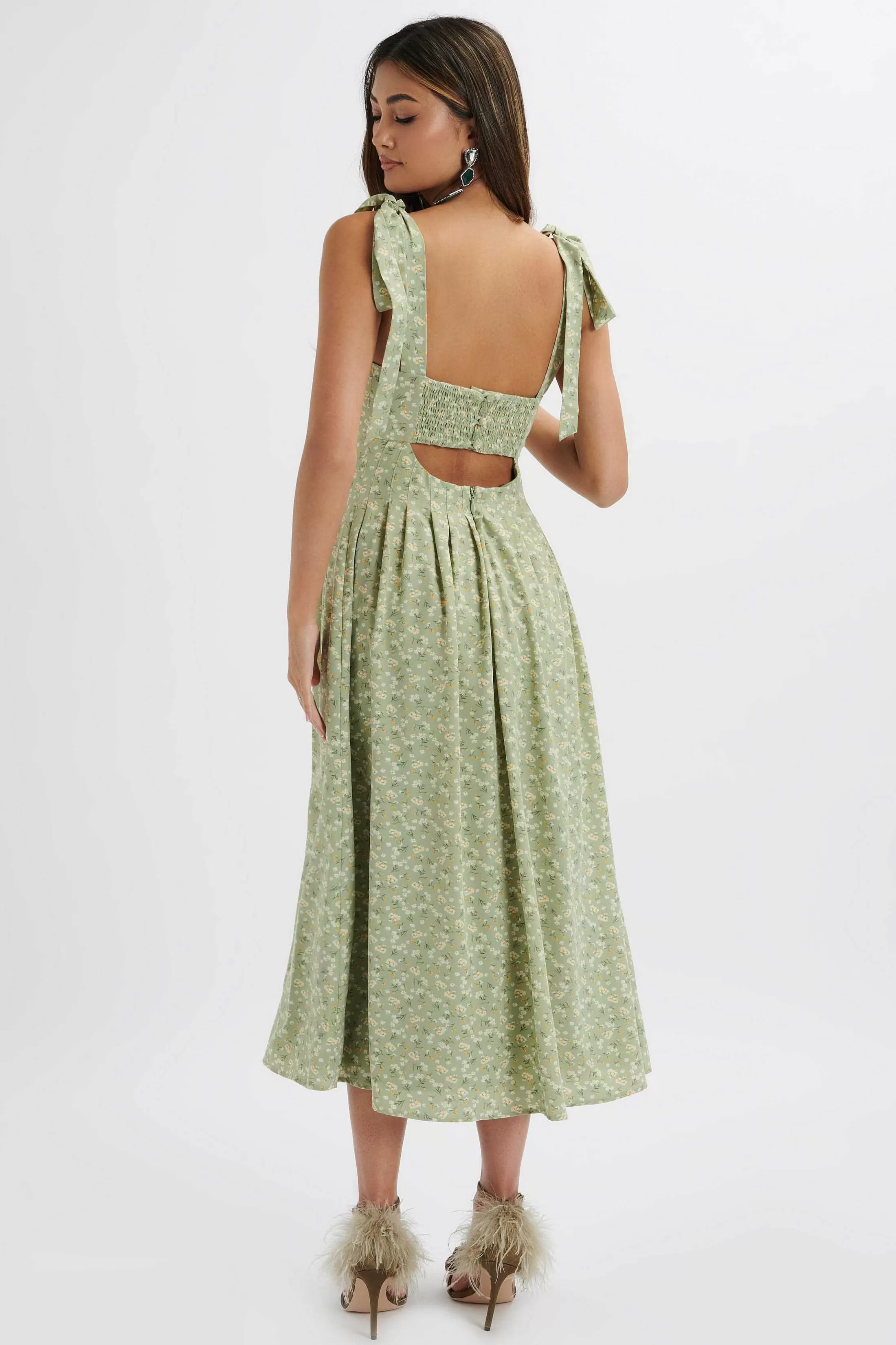 Lavish Alice Dresses<Halle Micro Button Midi Sundress In Ditsy Floral Sage Green
