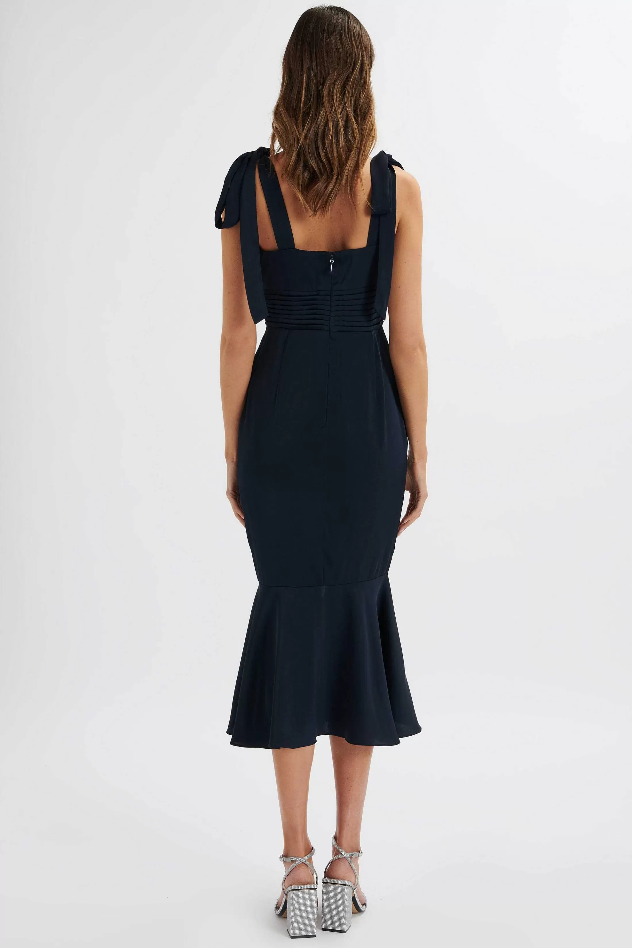 Lavish Alice Dresses<Indie Satin Cowl Neck Micro Button Longline Midi Dress In Navy