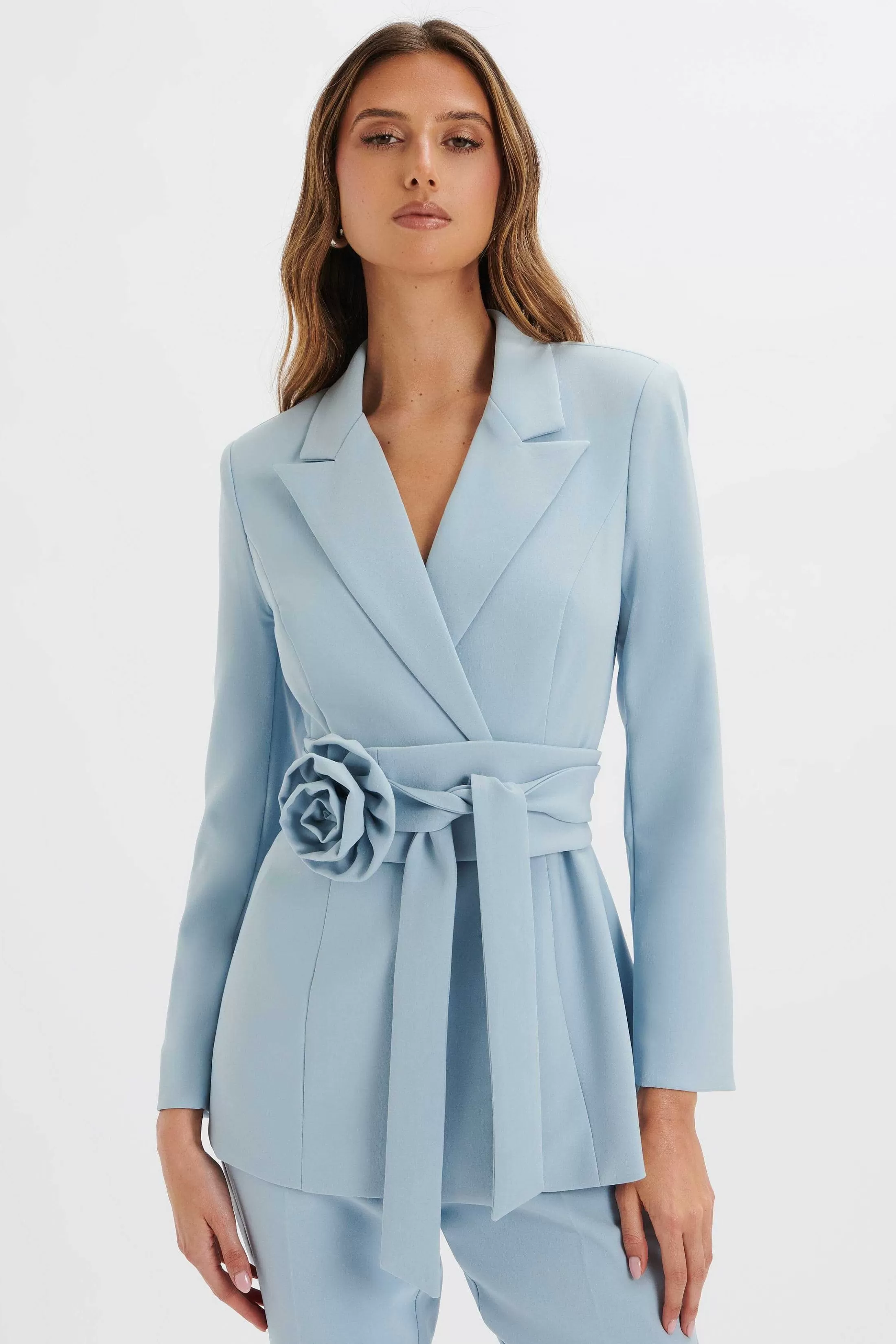 Lavish Alice Suiting<Jasmin Obi Belt Blazer With Flower Detail In Cornflower Blue