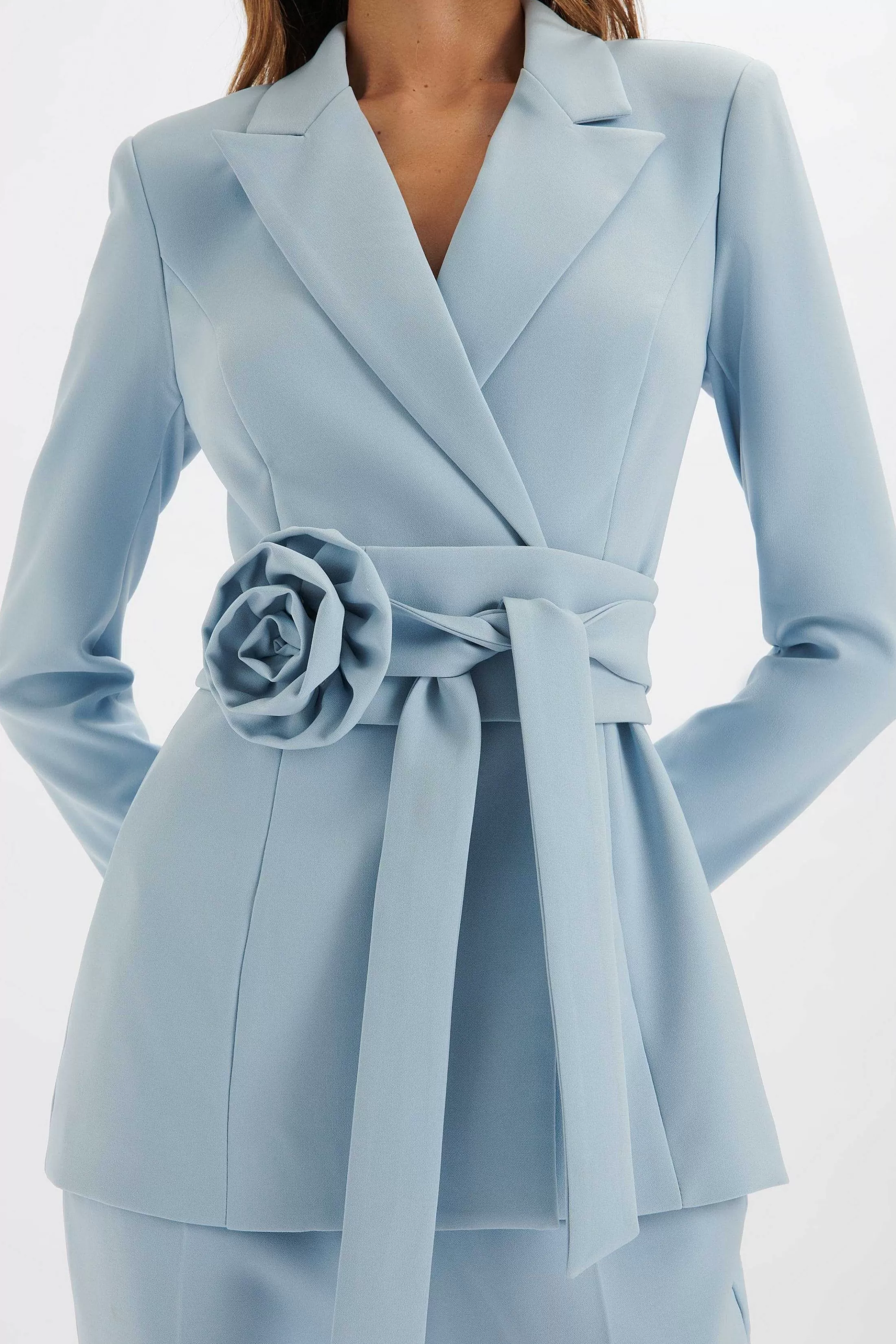 Lavish Alice Suiting<Jasmin Obi Belt Blazer With Flower Detail In Cornflower Blue