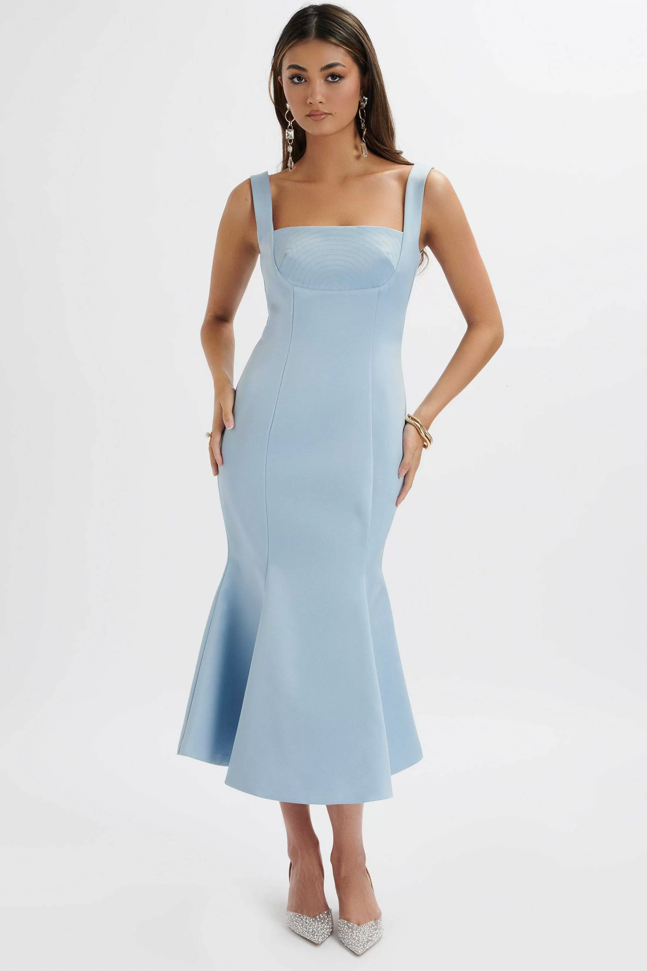 Lavish Alice Dresses<Lainey Structured Satin Midi Slip Dress In Cornflower Blue