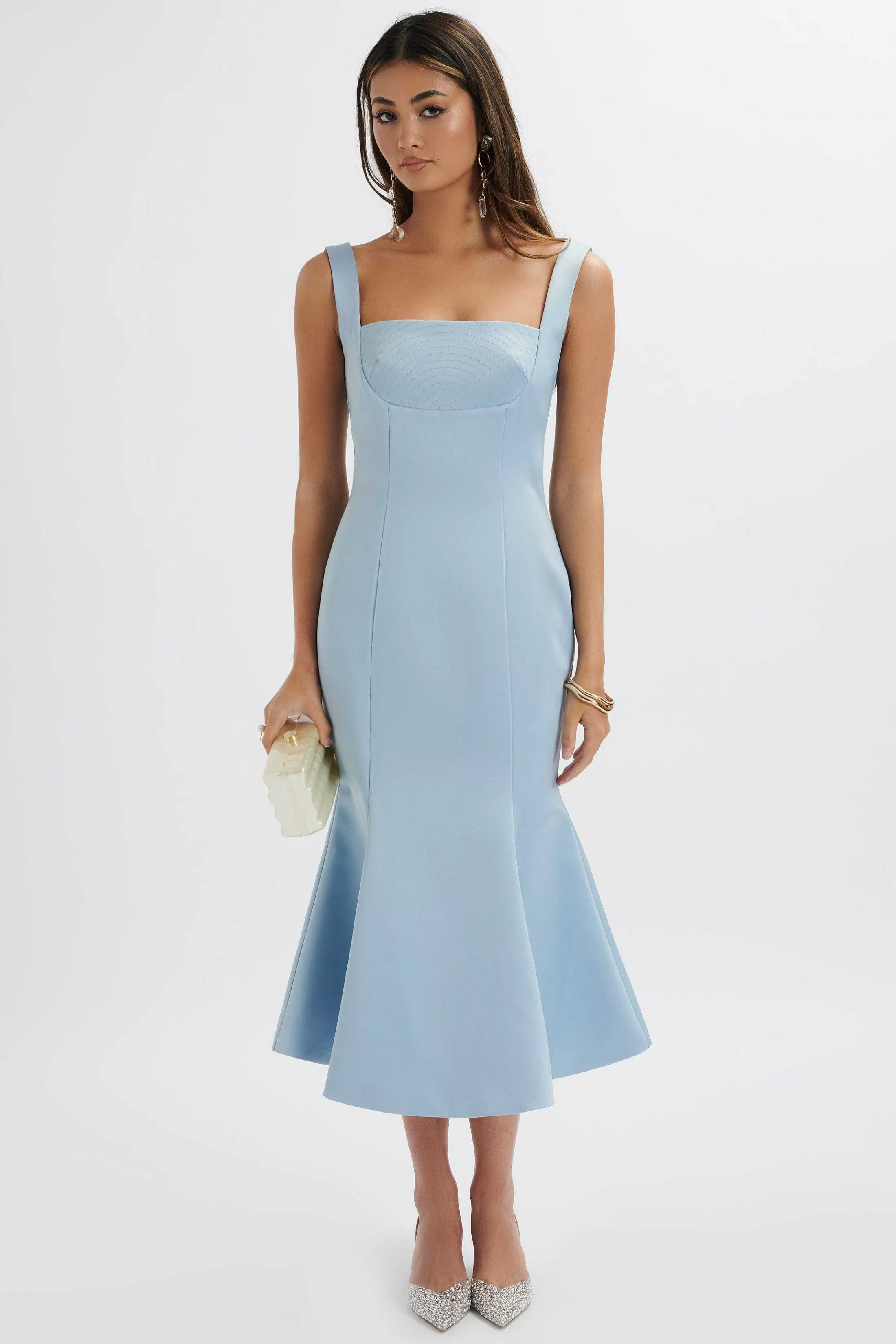 Lavish Alice Dresses<Lainey Structured Satin Midi Slip Dress In Cornflower Blue