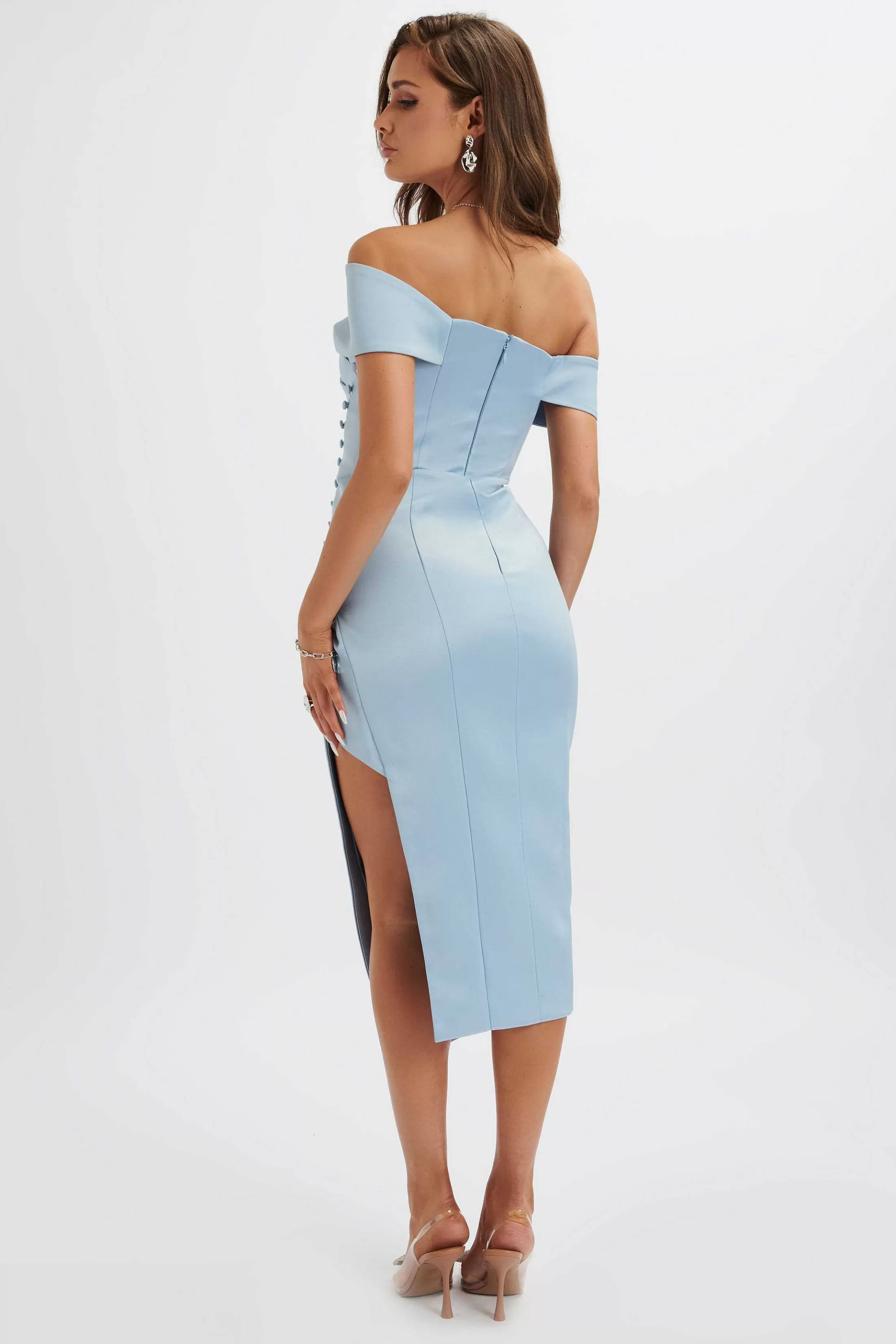Lavish Alice Dresses<Lucille Bardot Bandeau Pleated Midi Dress In Cornflower Blue