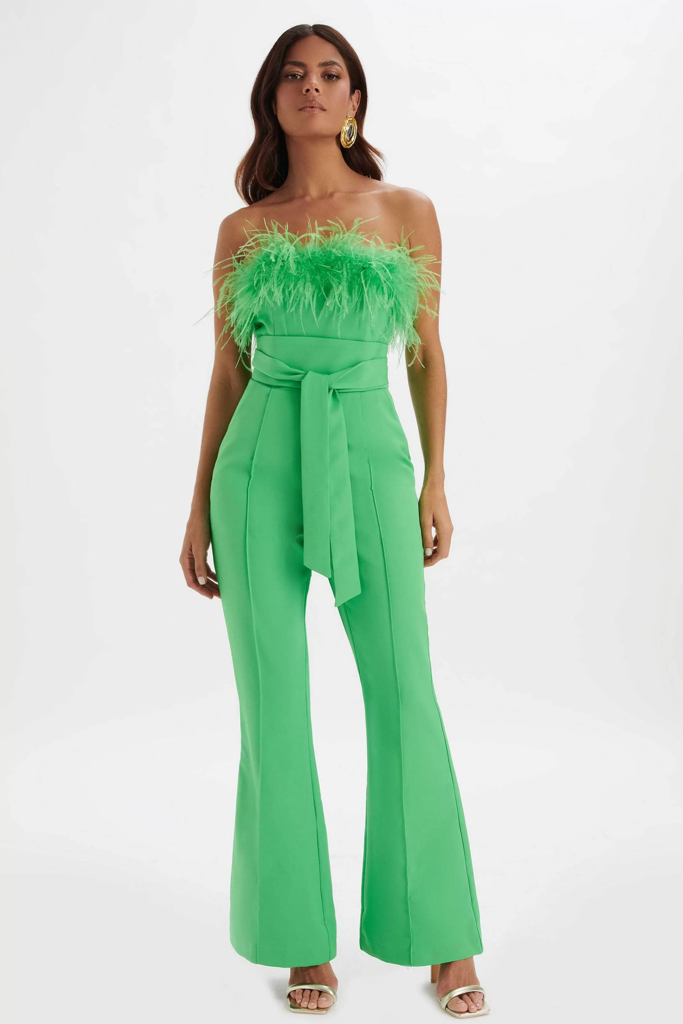Lavish Alice Jumpsuits & Playsuits<Lucinda Feather Bandeau Fit And Flare Jumpsuit In Apple Green