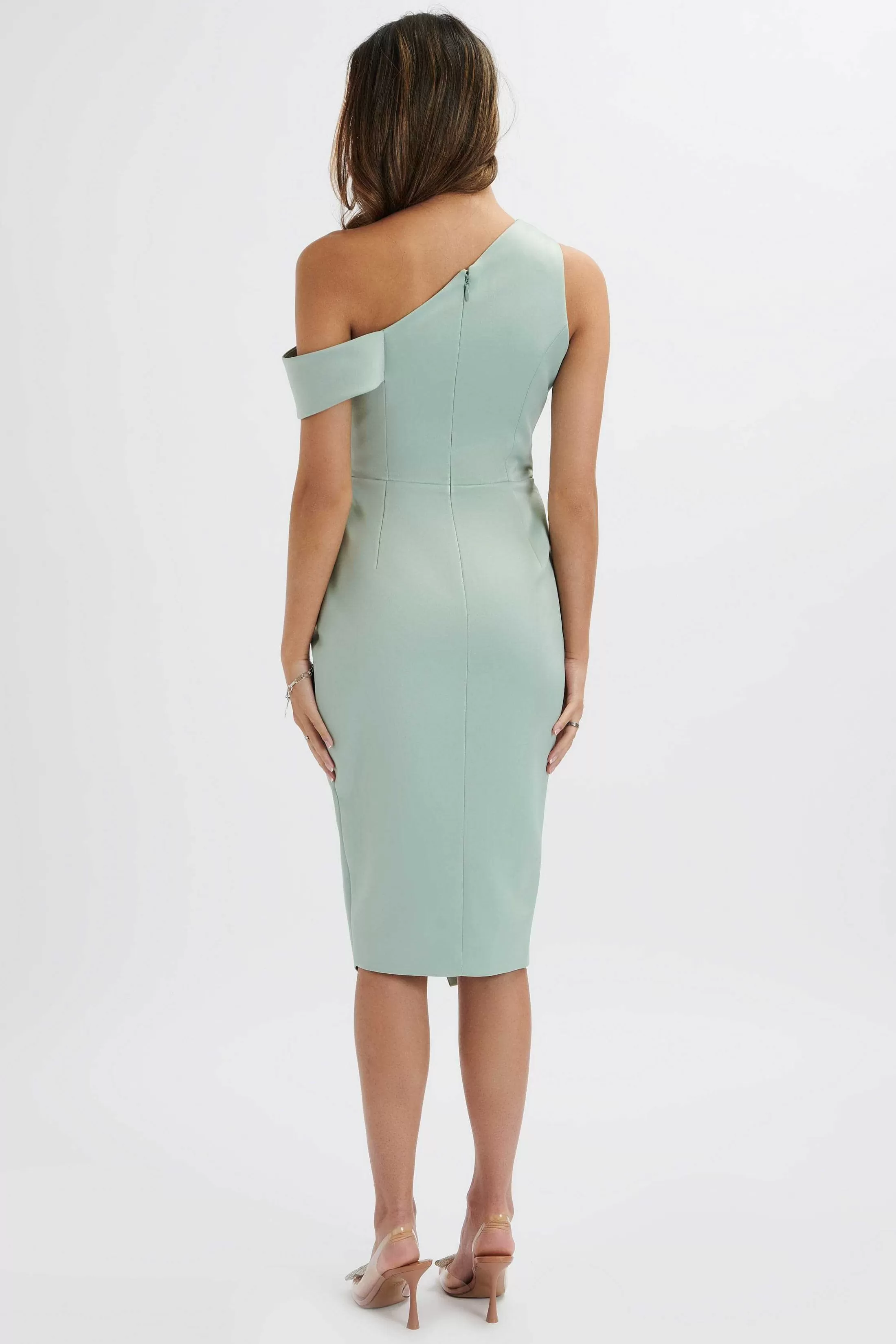 Lavish Alice Dresses<Maja One Shoulder Pleated Bonded Satin Midi Dress In Sage Green