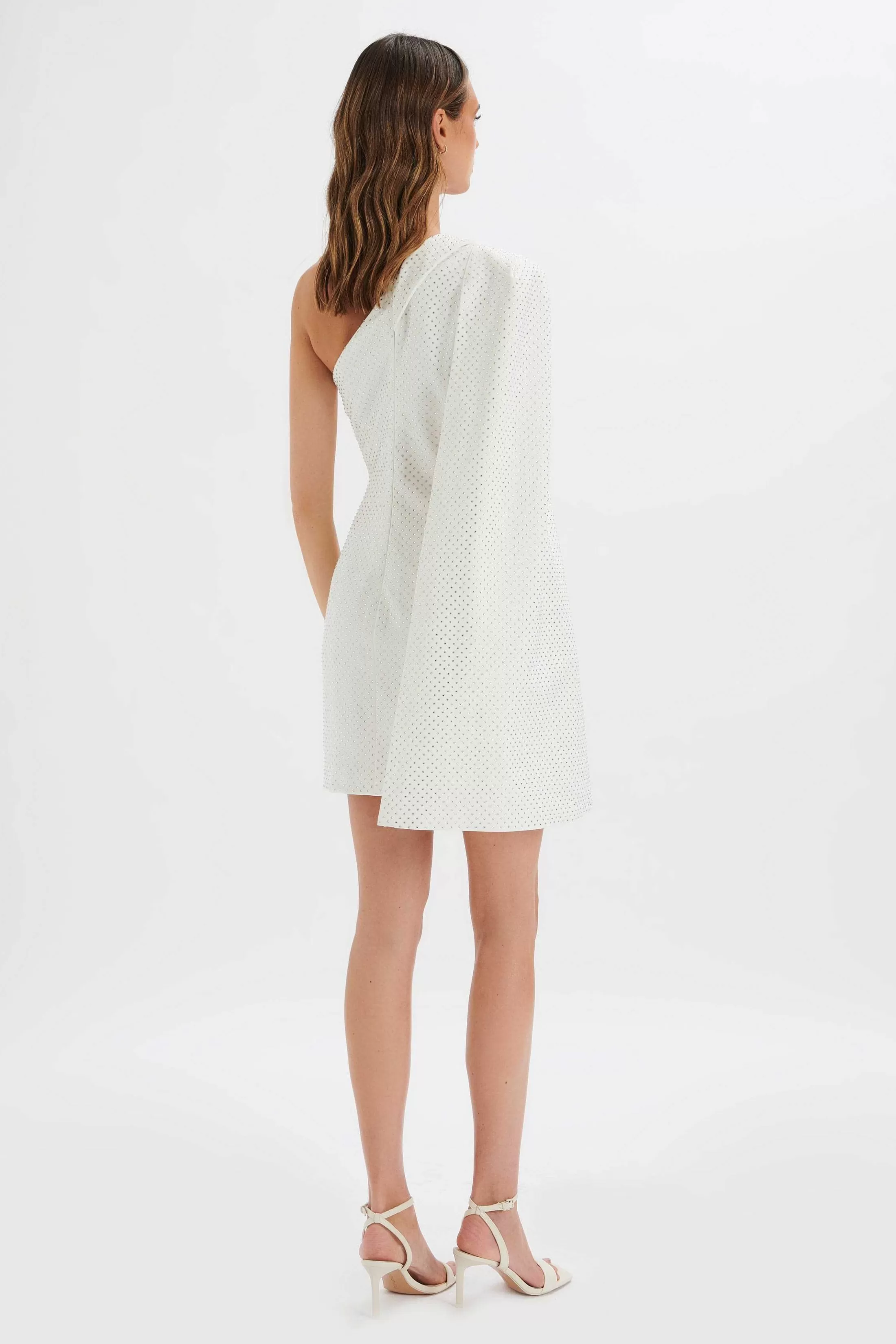 Lavish Alice Dresses<Marcy Crystal Embellished One Shoulder Cape Blazer Dress In White