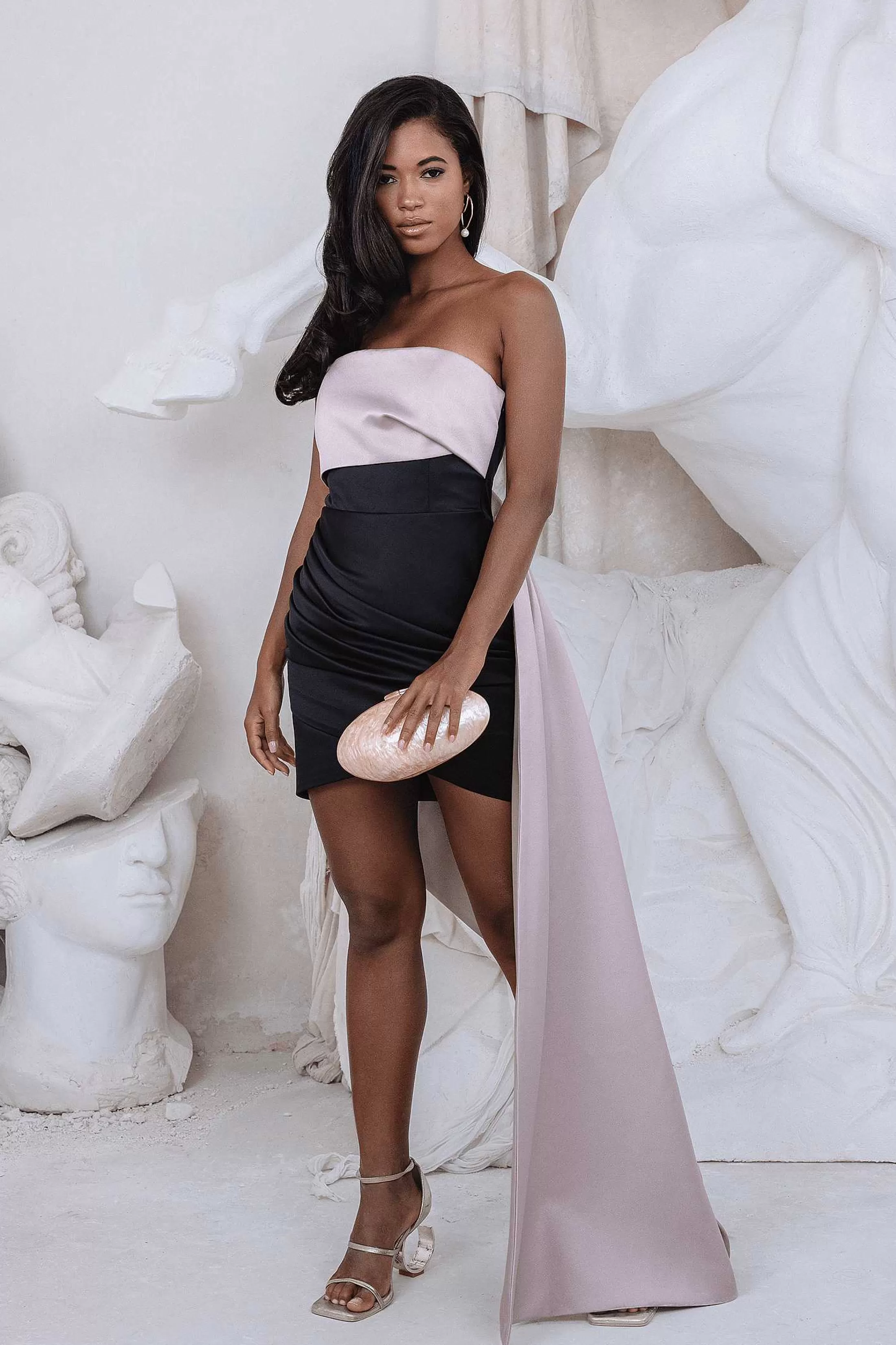 Lavish Alice Dresses<Olympia Extreme Drape Bandeau Satin Mini Dress In Black & Champagne