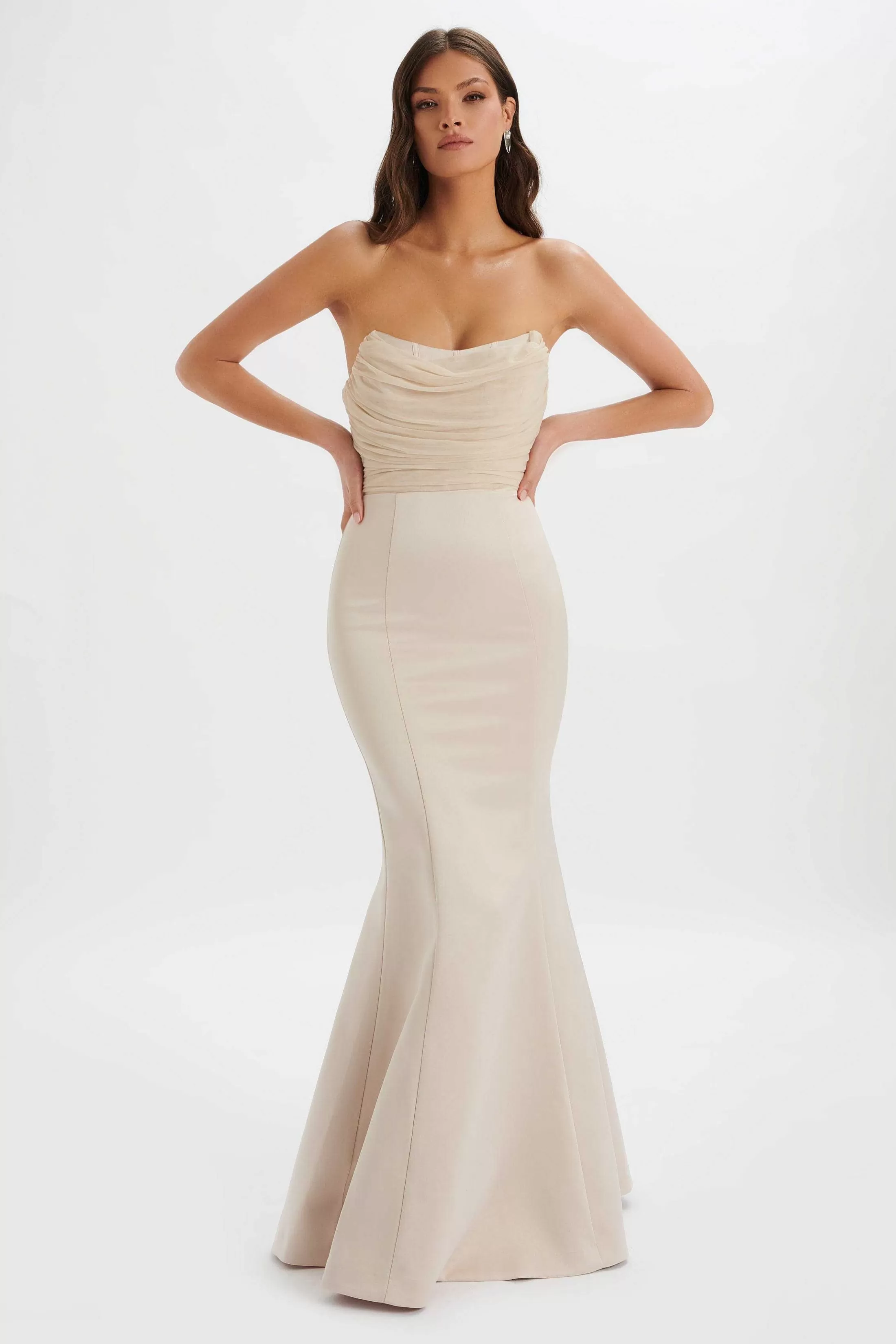Lavish Alice Dresses<Renata Bonded Satin Corset Maxi Dress In Champagne