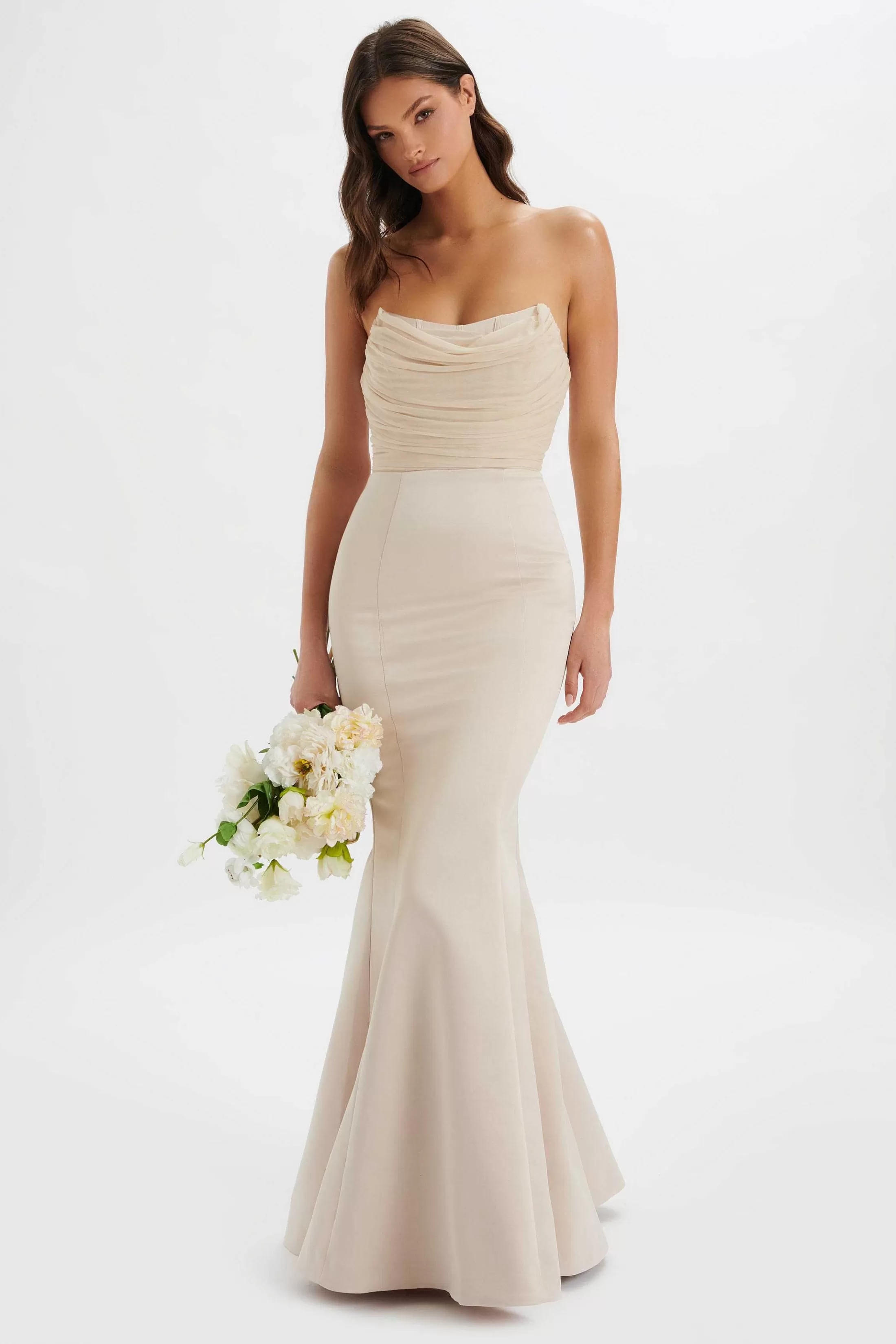 Lavish Alice Dresses<Renata Bonded Satin Corset Maxi Dress In Champagne