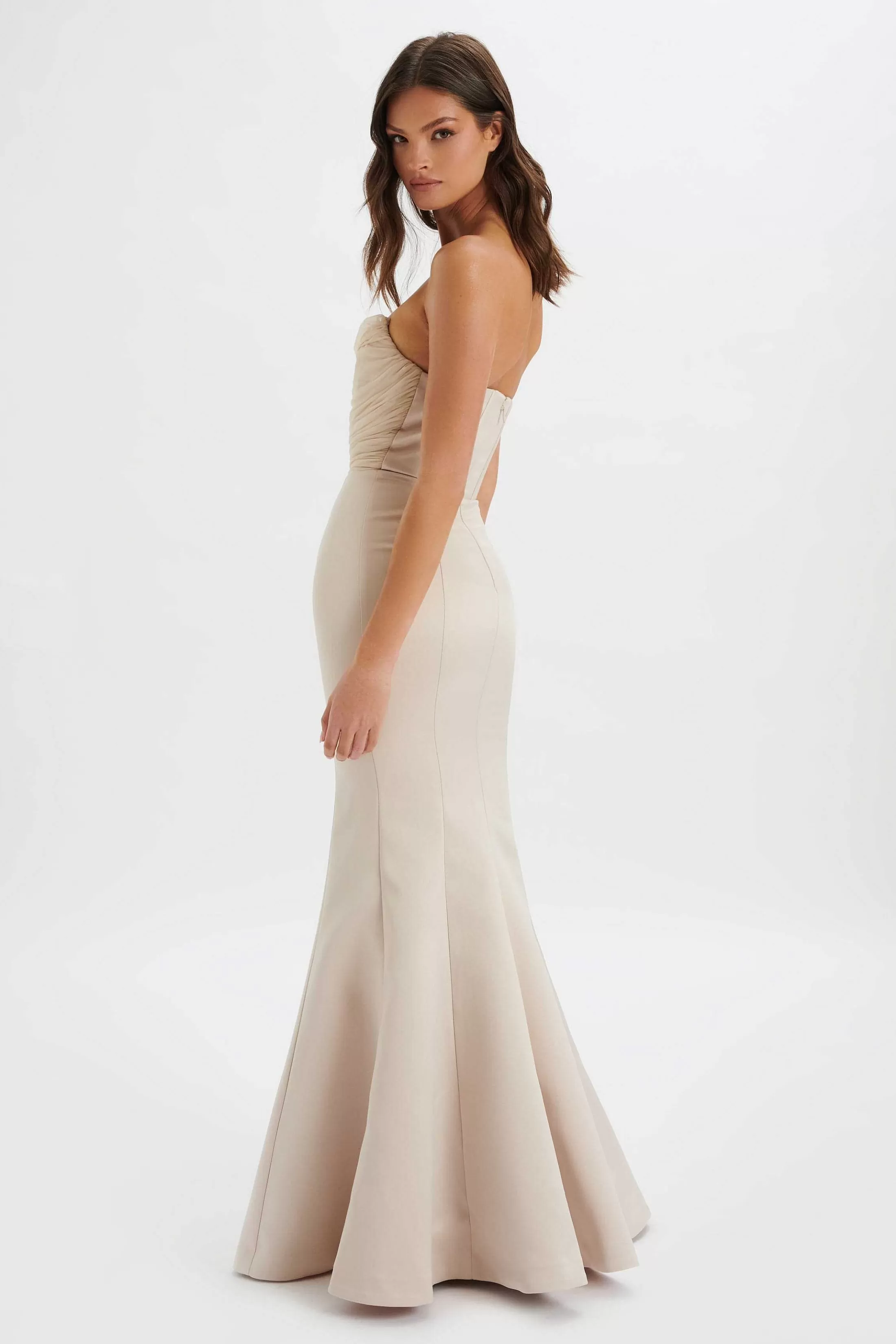 Lavish Alice Dresses<Renata Bonded Satin Corset Maxi Dress In Champagne