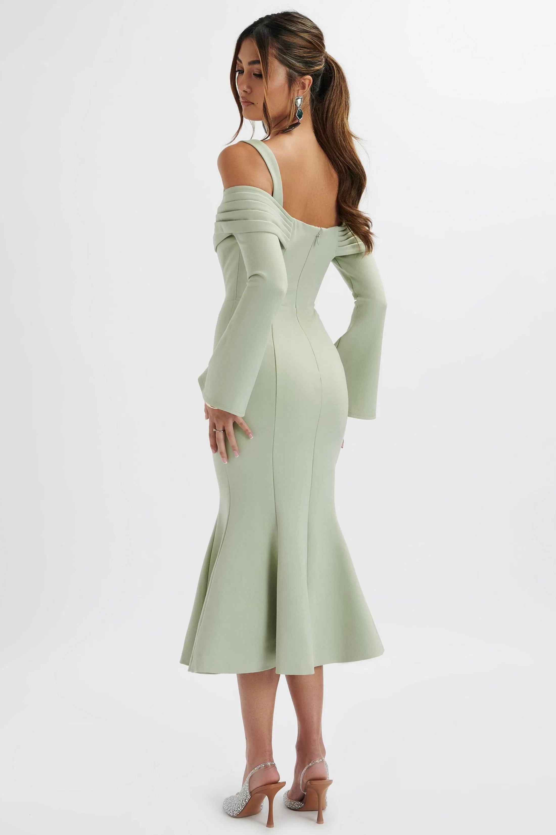 Lavish Alice Dresses<Sia Ponte Pleated Cowl Longline Midi Dress In Sage Green