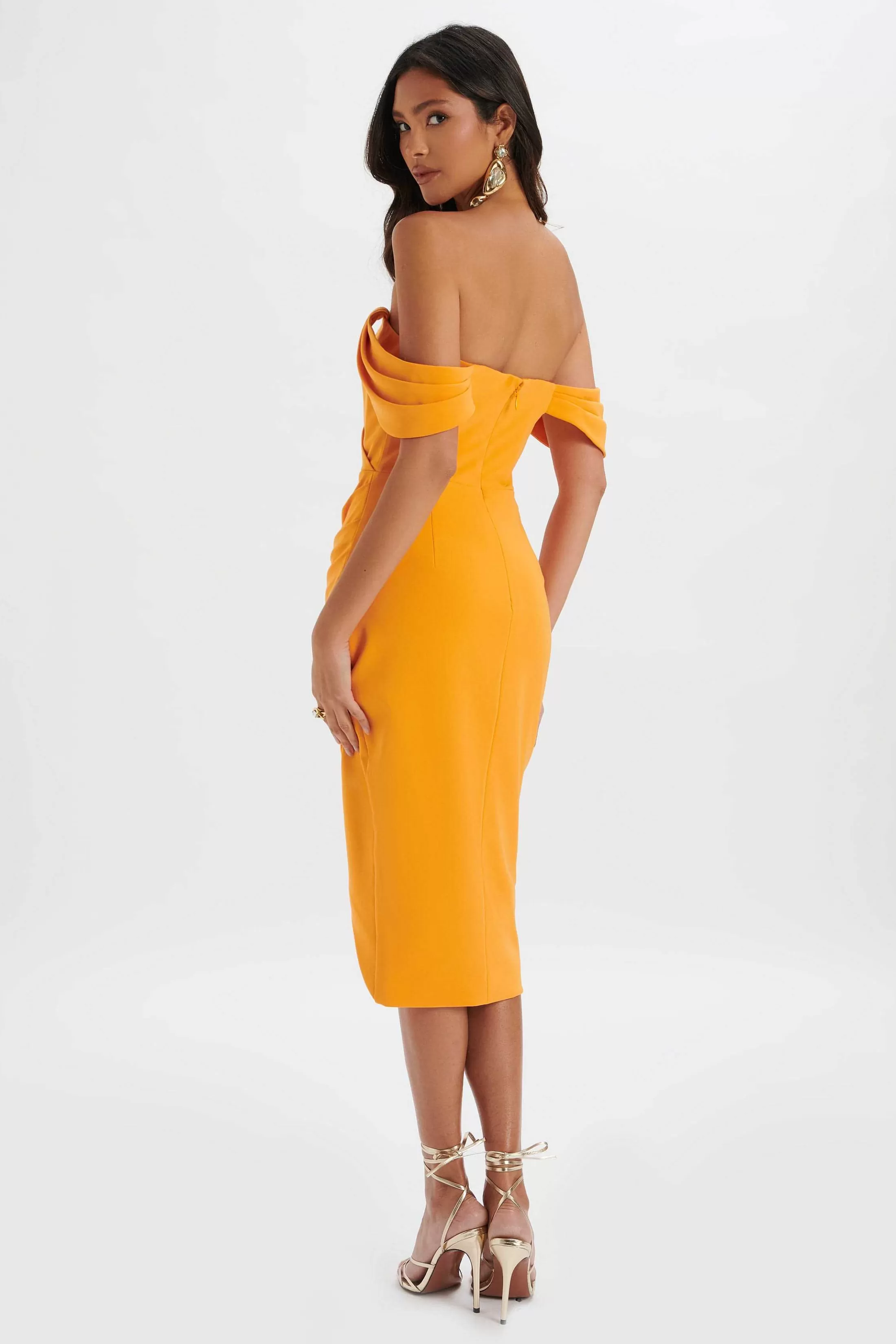 Lavish Alice Dresses<Zamira 3D Flower Detail Off Shoulder Midi Dress In Orange